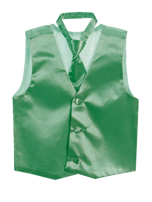 Tip Top Kids Little Boys Emerald Green Three Button Satin Vest Tie 2 Pc Set 2-6 - SophiasStyle.com
